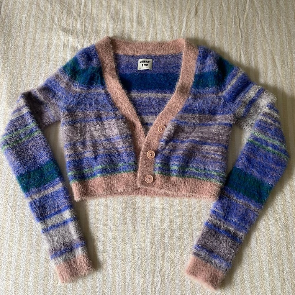 Aritzia cropped fuzzy button up sweater